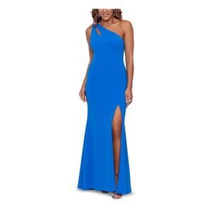 Xscape One Shoulder Front Slit Sleeveless Fit & Flare Maxi Dress Blue Women's 4